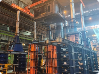 Dismantled press components from the forging line during removal